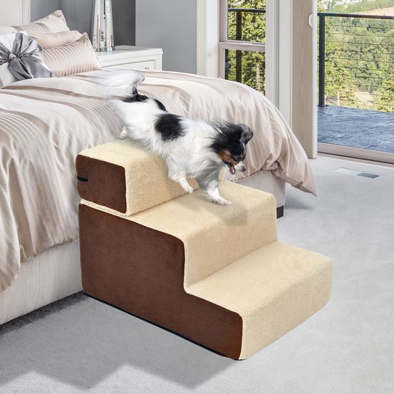 Escalier chien chat mousse peluche canapé lit 3 marches amovibles 54x40x39cm beige - comfortxl pet living