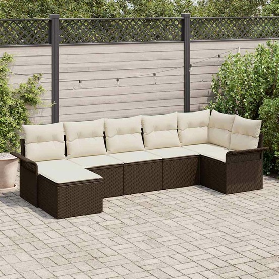 Ensemble de canapé de jardin 7 pcs marron polyrotin