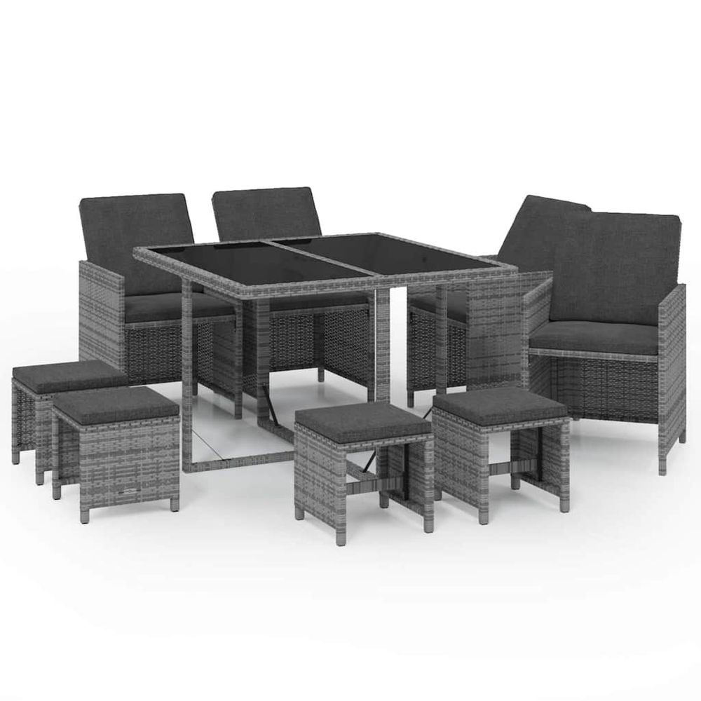 Ensemble à manger de jardin coussins 9pcs résine tressée gris