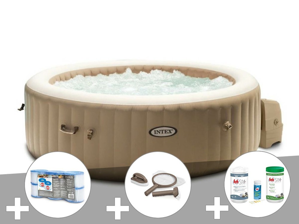 Kit spa gonflable purespa sahara rond bulles 4 places + 6 filtres + kit d'entre