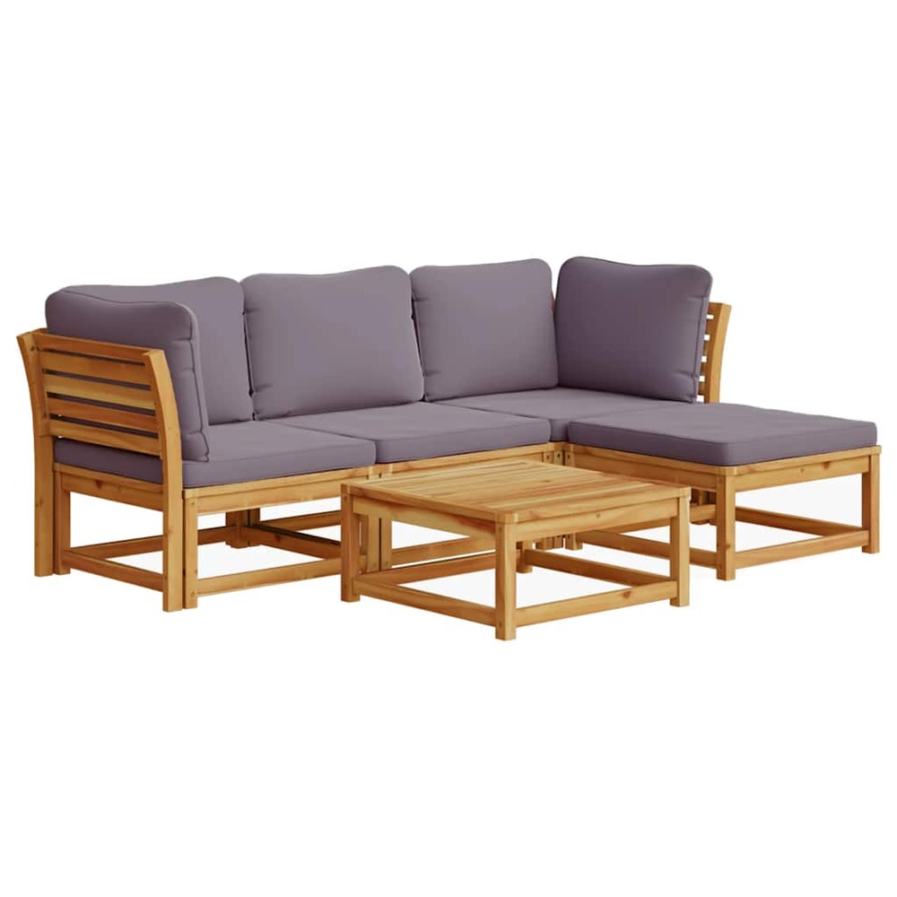Salon de jardin avec coussins 5 pcs bois d'acacia solide