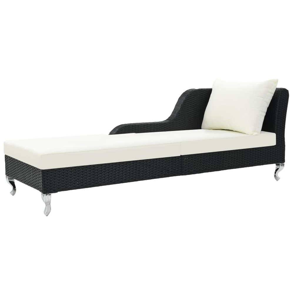 Transat chaise longue bain de soleil lit de jardin terrasse meuble d'extérieur avec coussin résine tressée noir
