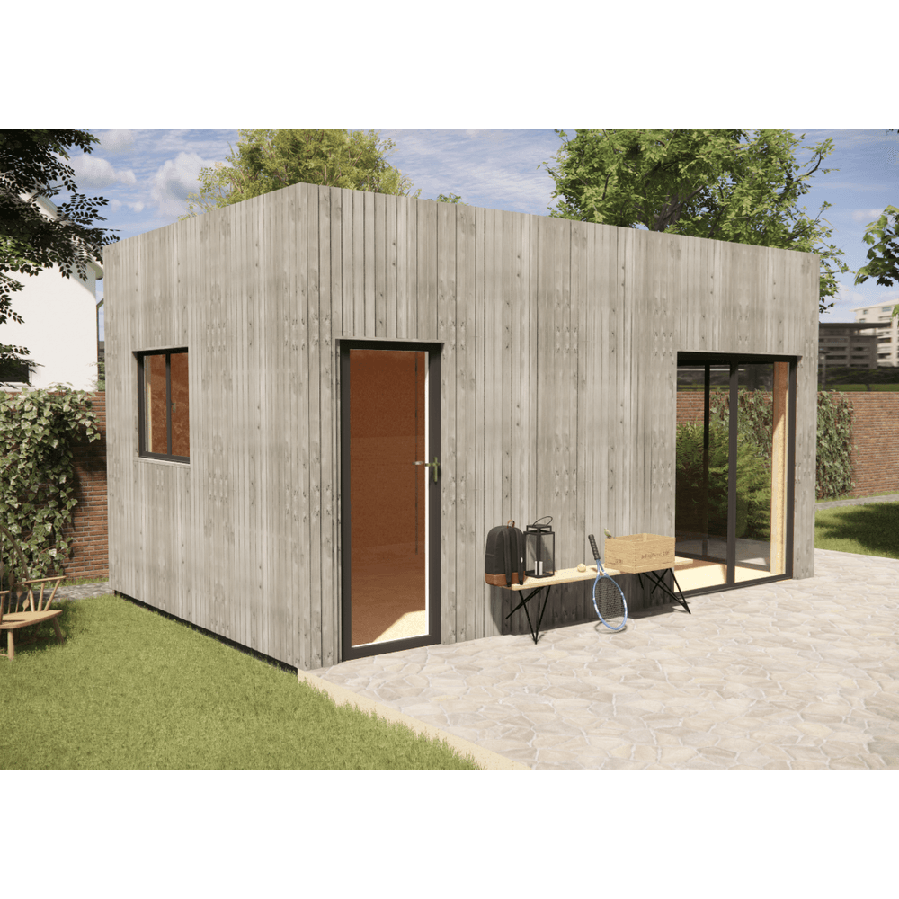 Studio de jardin 4 saisons en bois 5,5 x 3,5 x 3,2 m / isolation re2020 / menuiseries alu k-line