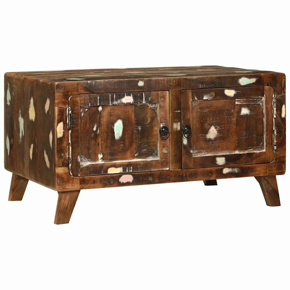 Table basse multicolore 80 x 54 x 45 cm bois recyclé solide