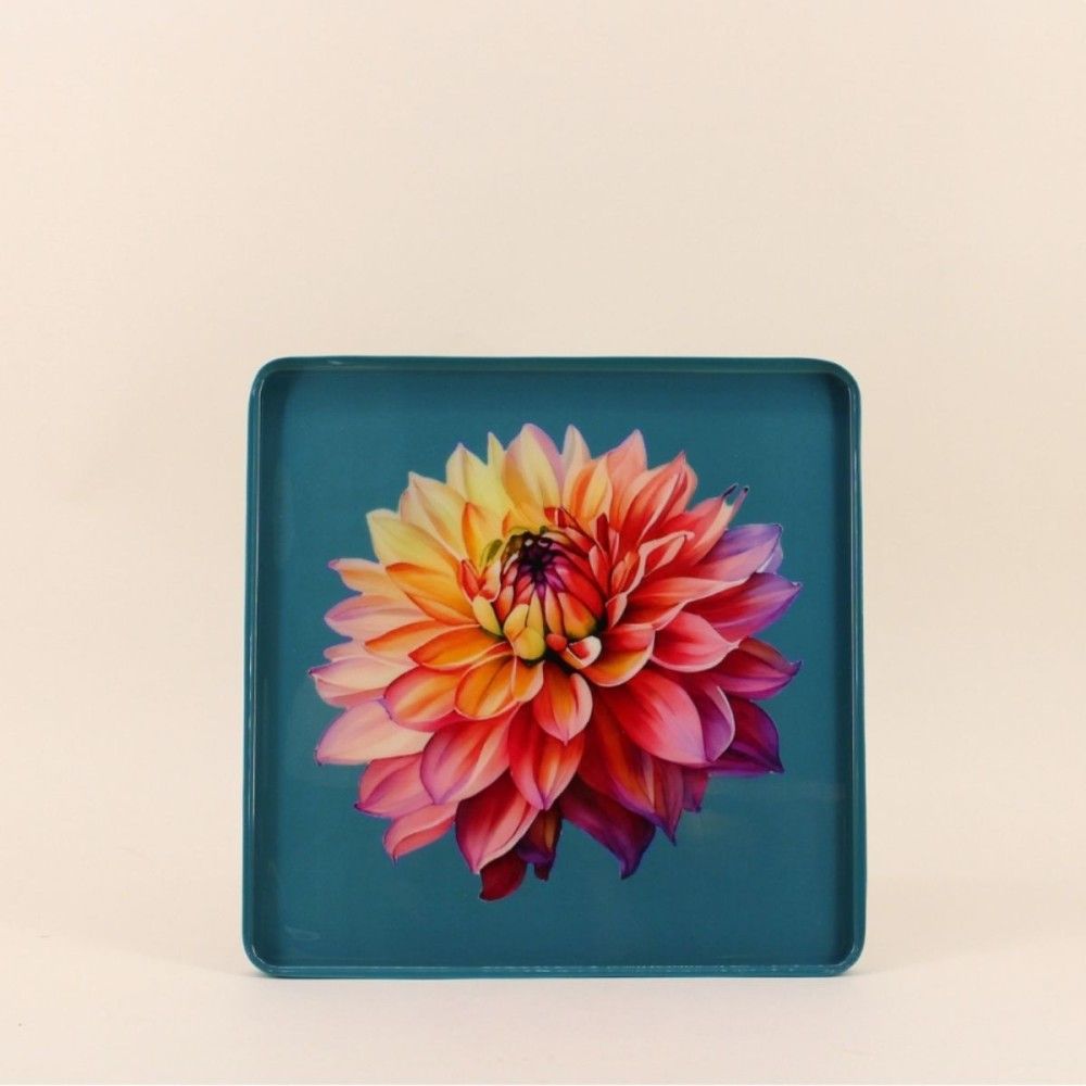 Plateau en métal laqué motif blossom 30x30cm