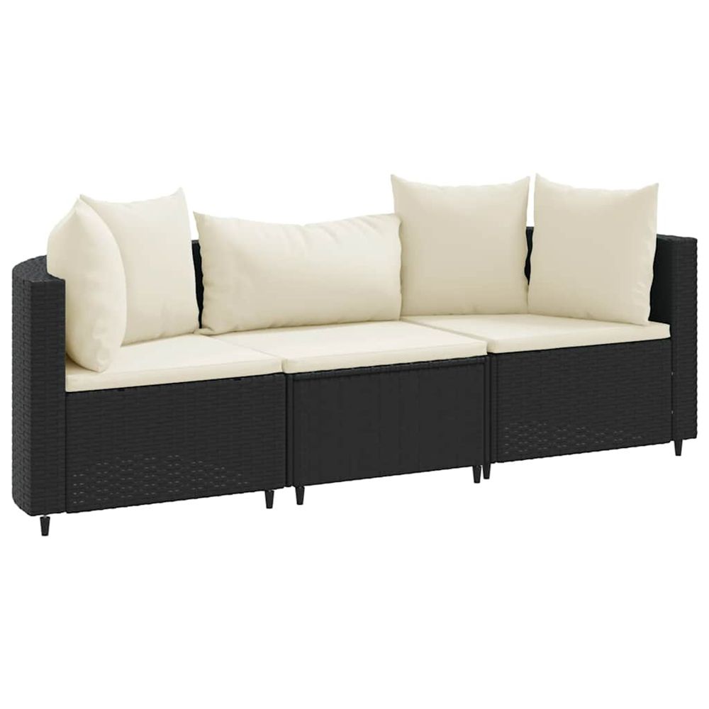 Salon de jardin 3 pcs avec coussins noir résine tressée