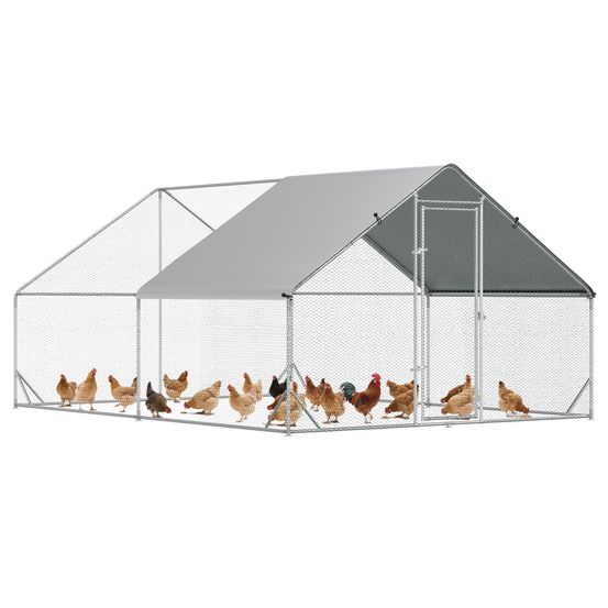 Enclos poulailler parc volaille acier galvanisé filet 3x4x2m argenté