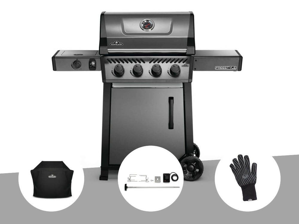 Barbecue à gaz freestyle f425sib - 4 brûleurs + sizzle zone + housse de protecti
