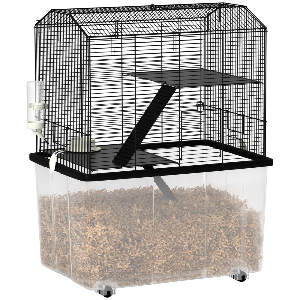 Cage hamster fil acier rongeurs 3 étages sur roulettes accessoires 57x74cm noir