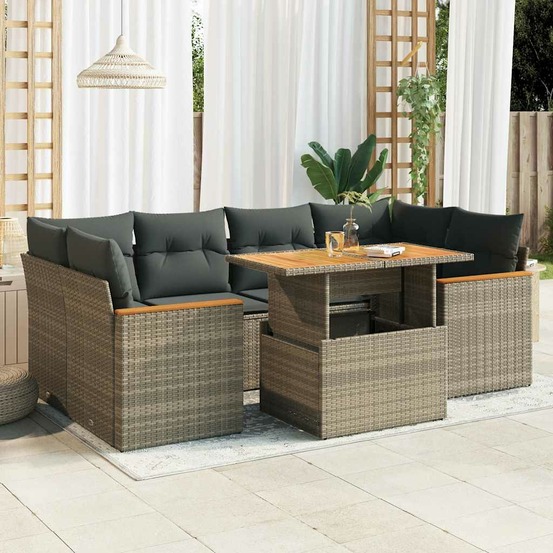 Salon de jardin avec coussins 6 pcs gris résine tressée acacia
