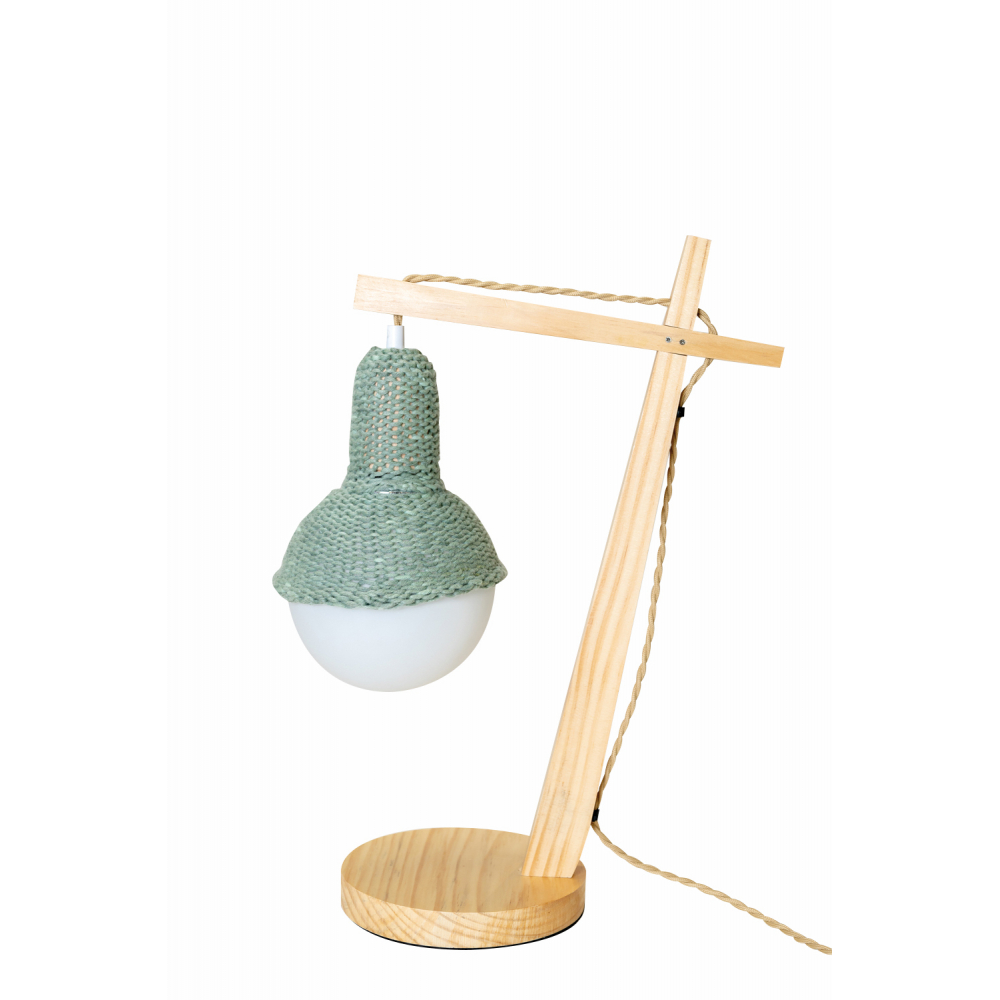 Lampe à poser, lampe de table bois de hêtre abat jour laine bleu architecte  30x18xh48cm - luminaire d'intérieur