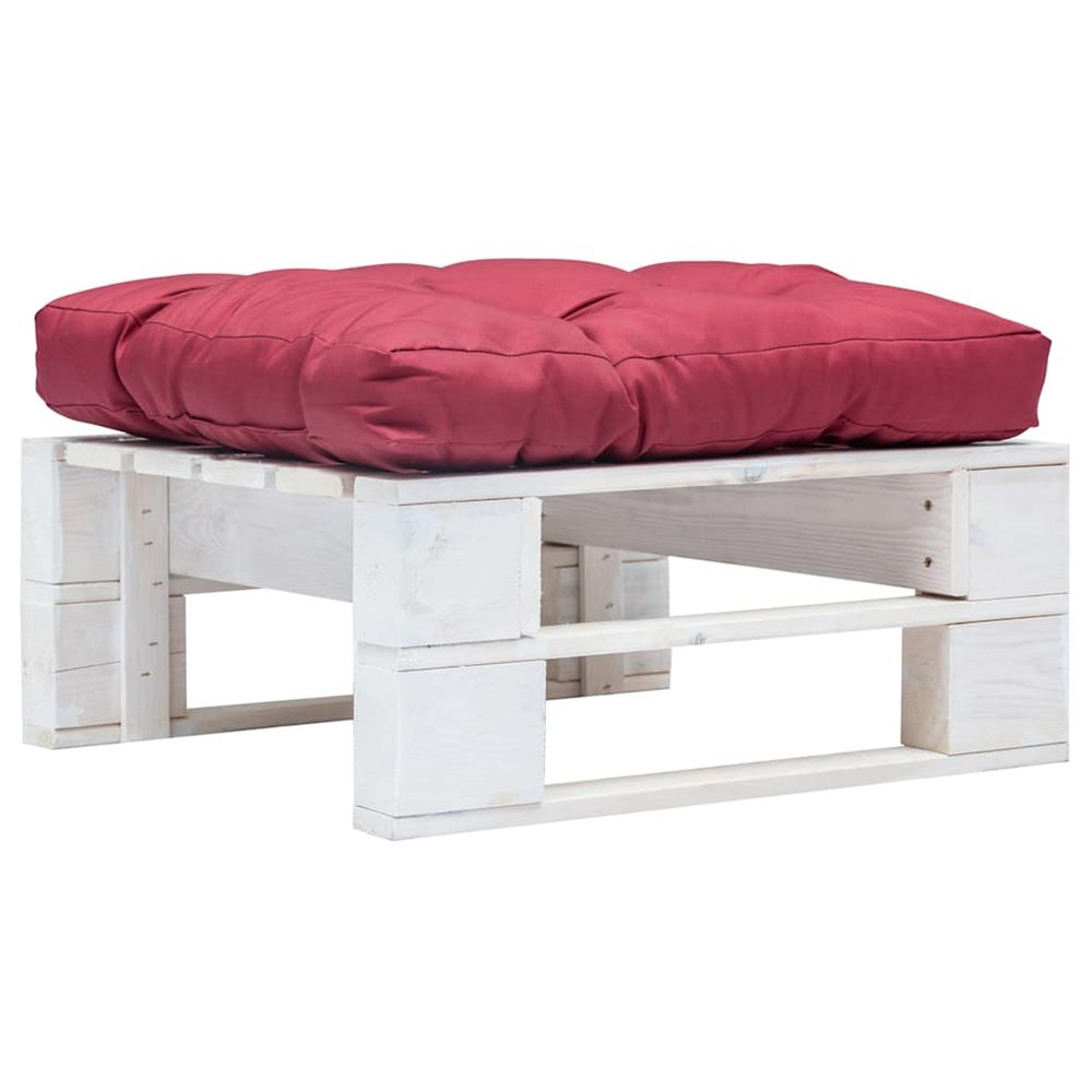 Repose-pied palette de jardin avec coussin rouge blanc bois