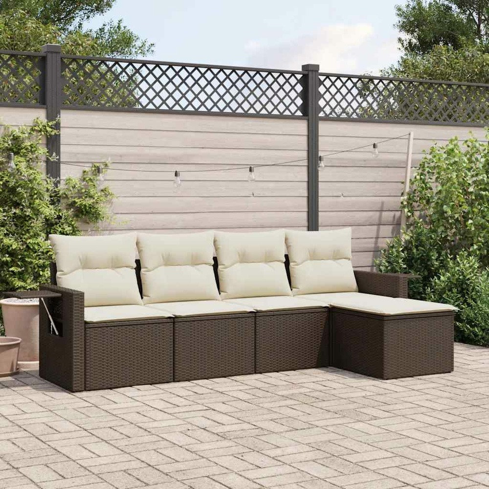Salon de jardin avec coussins 5 pcs marron résine tressée