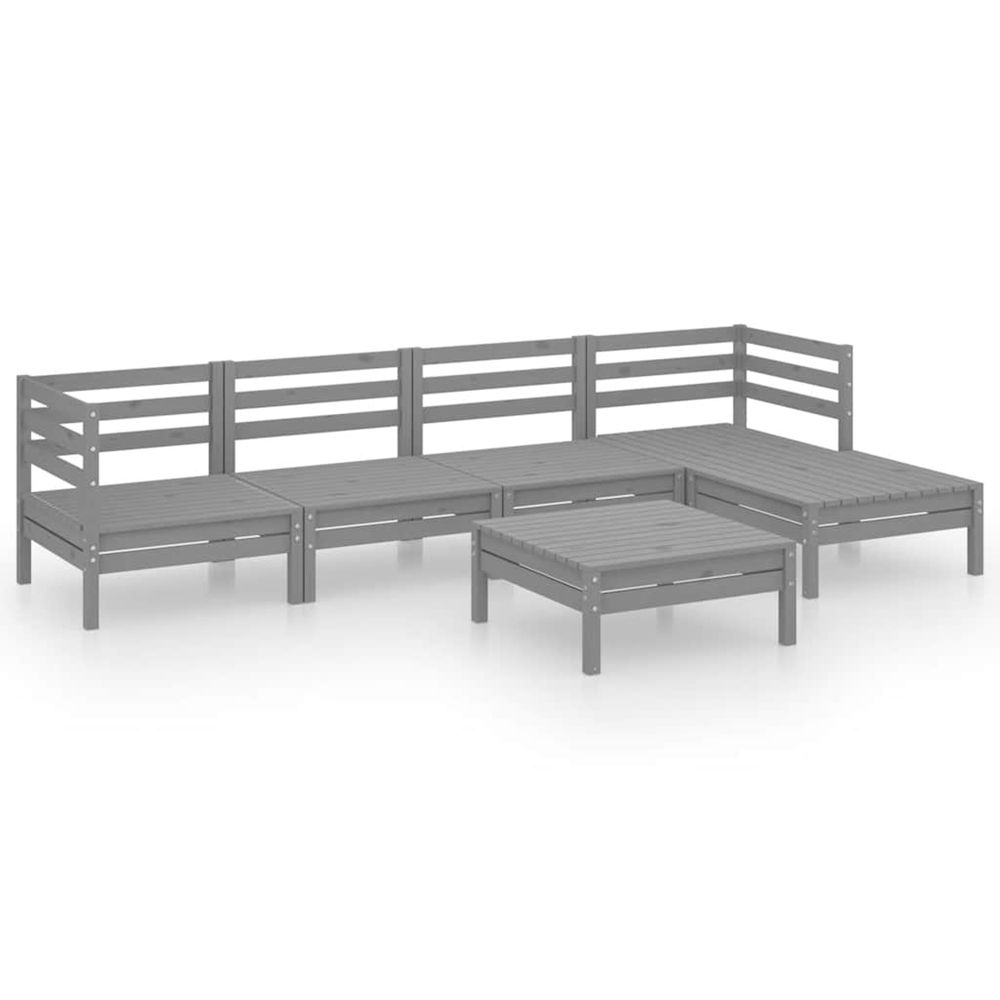 Salon de jardin 6 pcs bois de pin massif gris