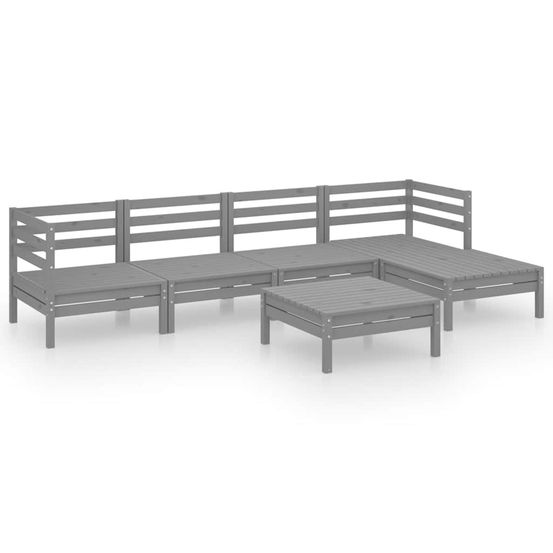 Salon de jardin 6 pcs bois de pin massif gris