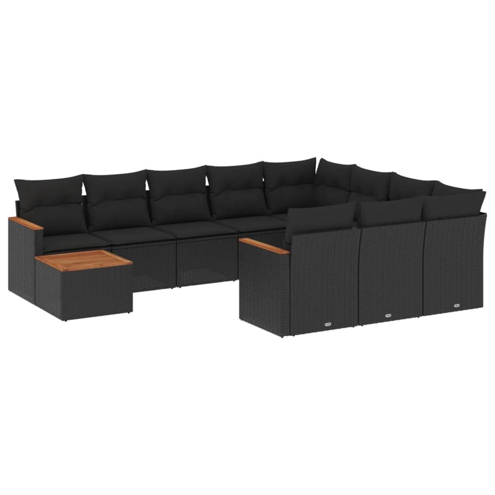 Salon de jardin 11 pcs avec coussins noir résine tressée
