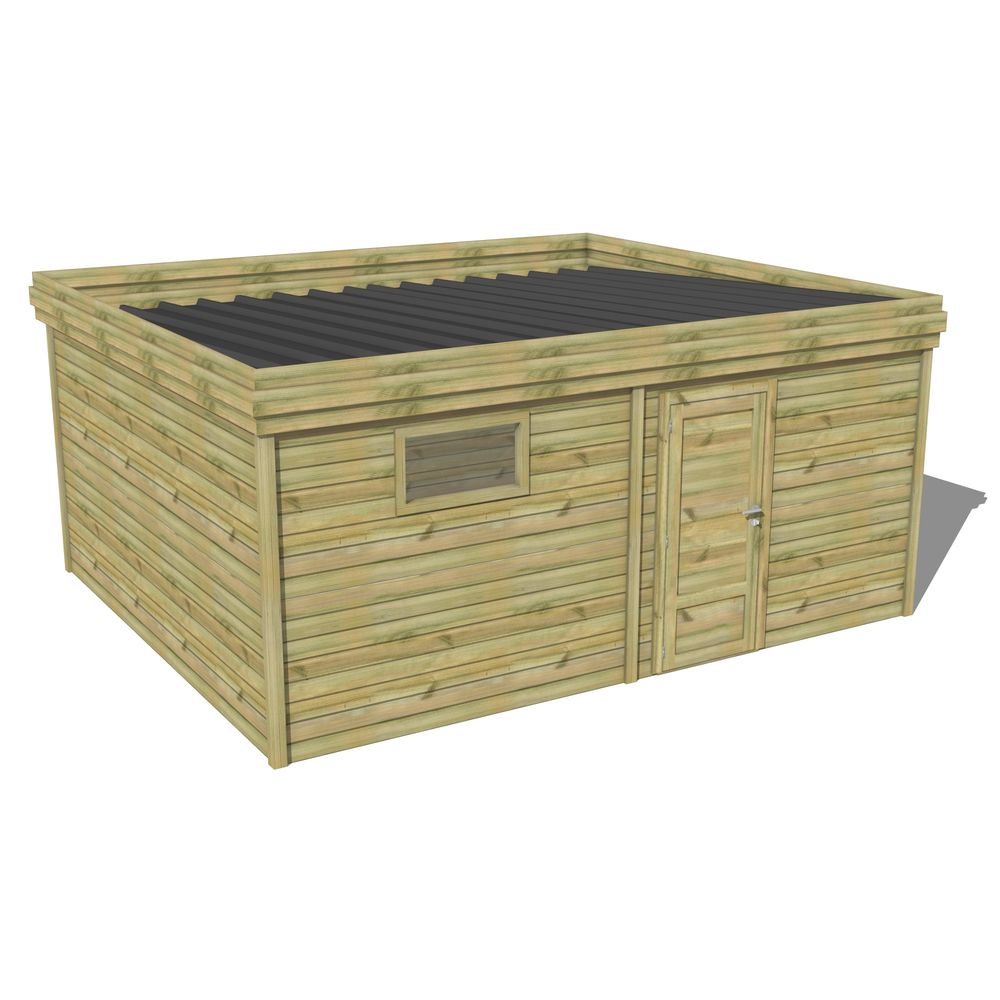 Abri de jardin bois pin traité autoclave 27mm - 5,195x4,34m / 23m2 - bac acier - abri français
