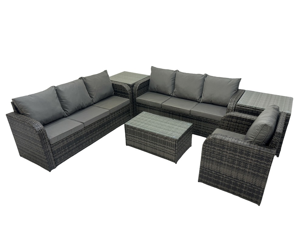 7 places ensemble de canapés en rotin avec canapé 3 places chaise inclinable canapé 3 places 2 tables d'appoint gris foncé mixte