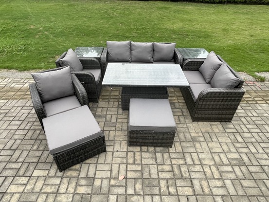 Ensemble de salle à manger jardin en rotin ave table à manger réglable en hauteur 2 chaises inclinable canapé d'amour