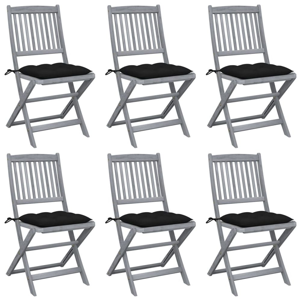 Chaises pliantes 6 pièces avec coussins en bois d'acacia massif