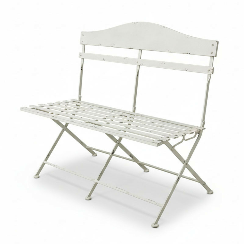 Banc de jardin fer blanc 104x55x94cm