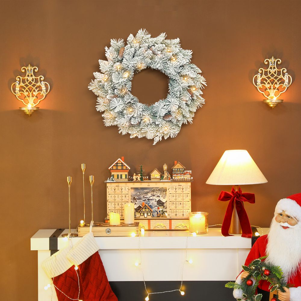 Couronne de noël en plastique vert et blanc 60 cm