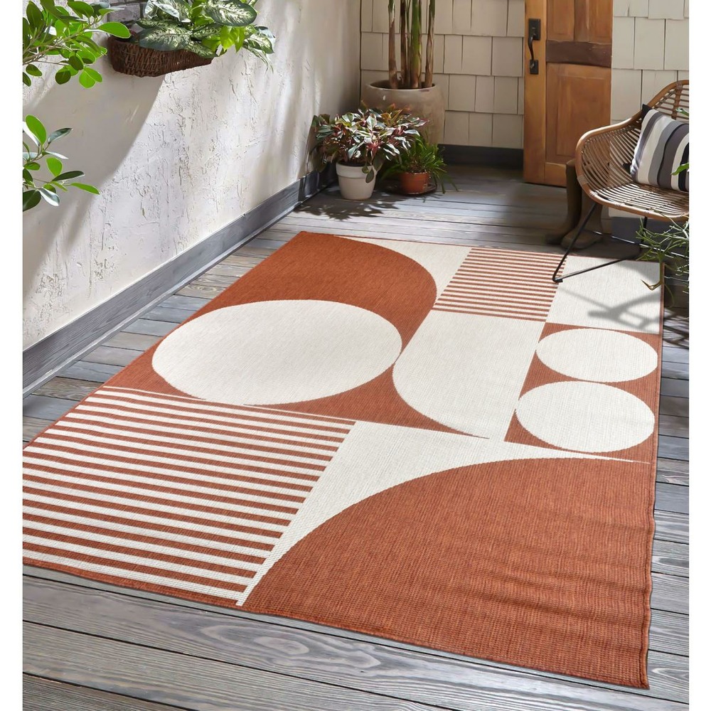 Tapis extérieur, kilim reversible 200x290 bi reversible terracota et crème