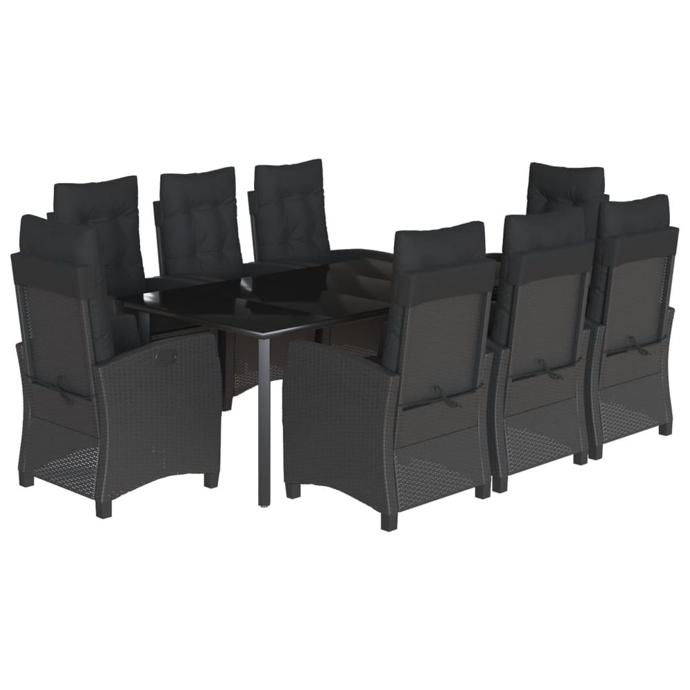 Ensemble à manger de jardin 9pcs coussins noir résine tressée