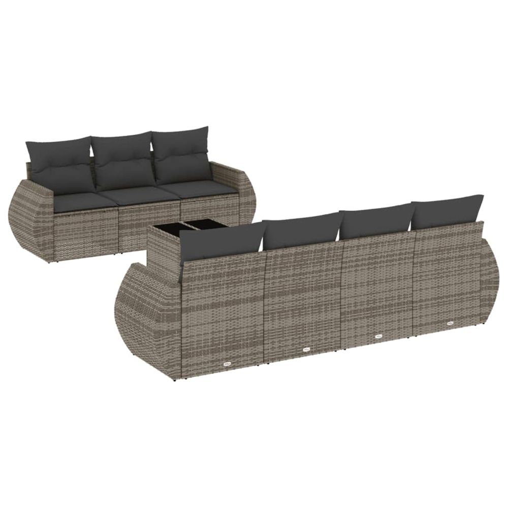 Salon de jardin 8 pcs avec coussins gris résine tressée