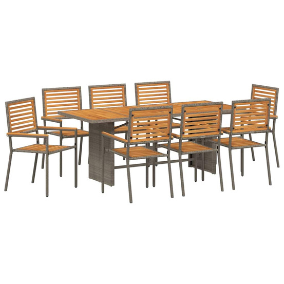 Ensemble de salle à manger pour jardin 9 pcs gris polyrotin
