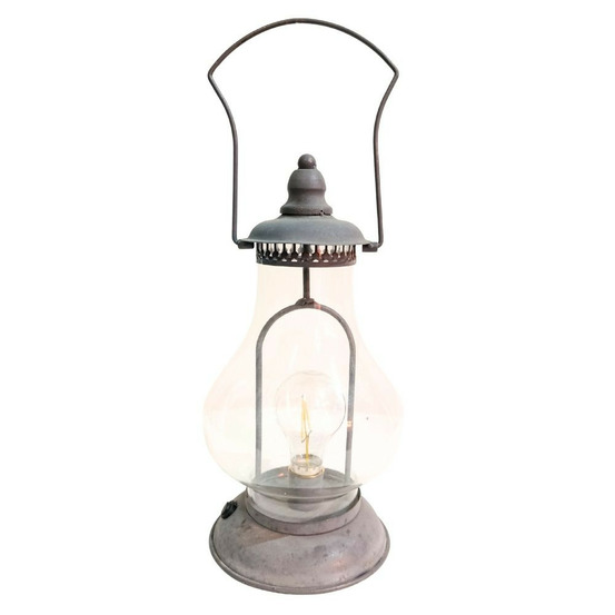 Lanterne pétrole jardin à poser à piles ancienne métal gris ø.16 x ht.32 cm