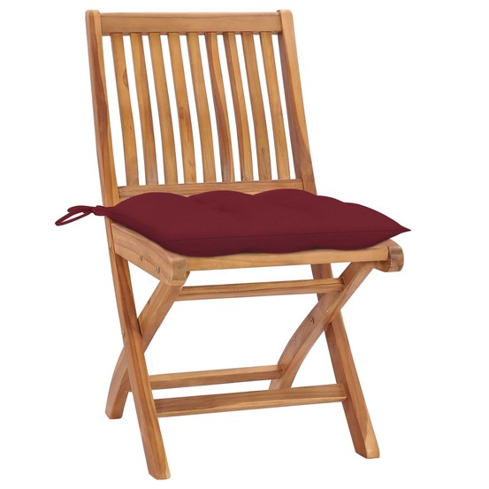 Chaises de jardin lot de 2 coussins rouge bordeaux teck massif