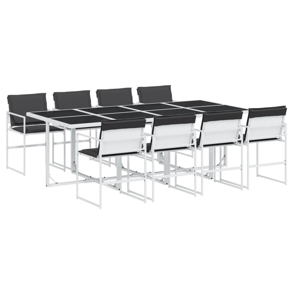 Ensemble à manger de jardin avec coussins 9 pcs blanc textilène