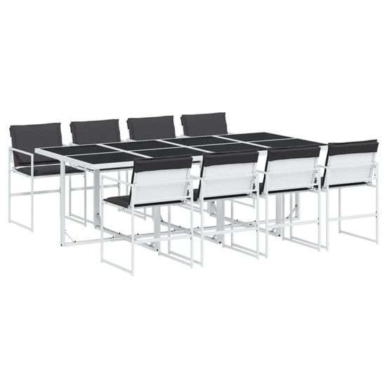 Ensemble à manger de jardin avec coussins 9 pcs blanc textilène