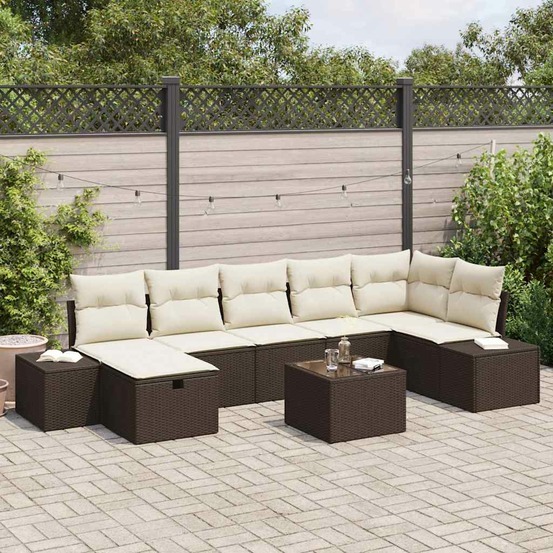 Ensemble de canapé de jardin 8 pcs marron polyrotin