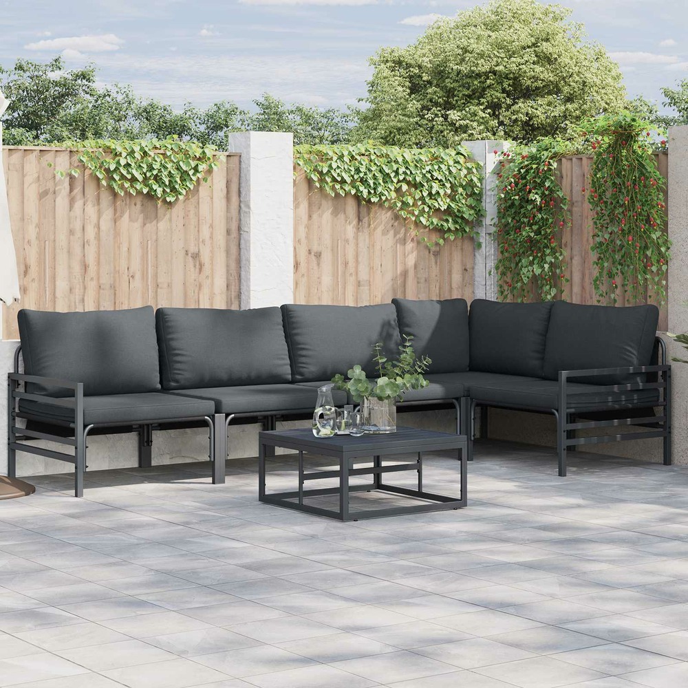 Ensemble de canapé de jardin avec coussin 6 pcs noir acier
