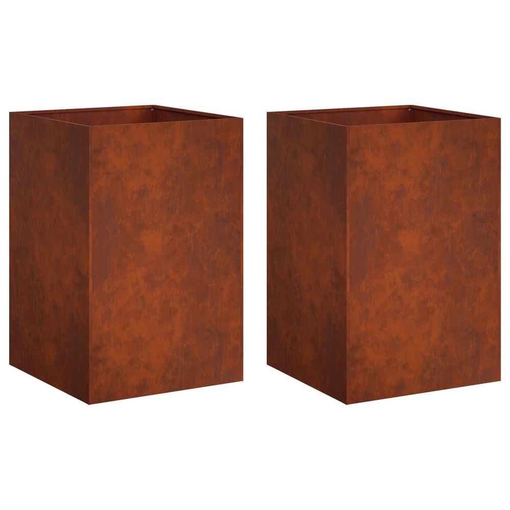 Cache-pot de jardin 2 pc rouillé 40 x 40 x 75 cm acier patiné