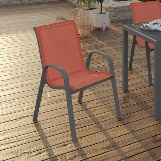 Lot de 6 chaises de jardin lyma métal et textilène empilables terracotta