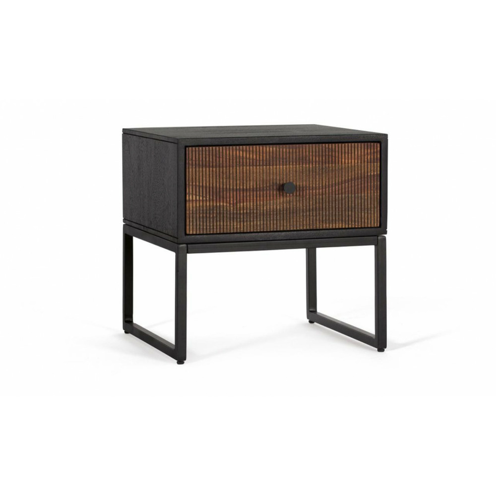 Table de chevet 1 tiroir bois-fer marron - laurélie décoration d'autrefois