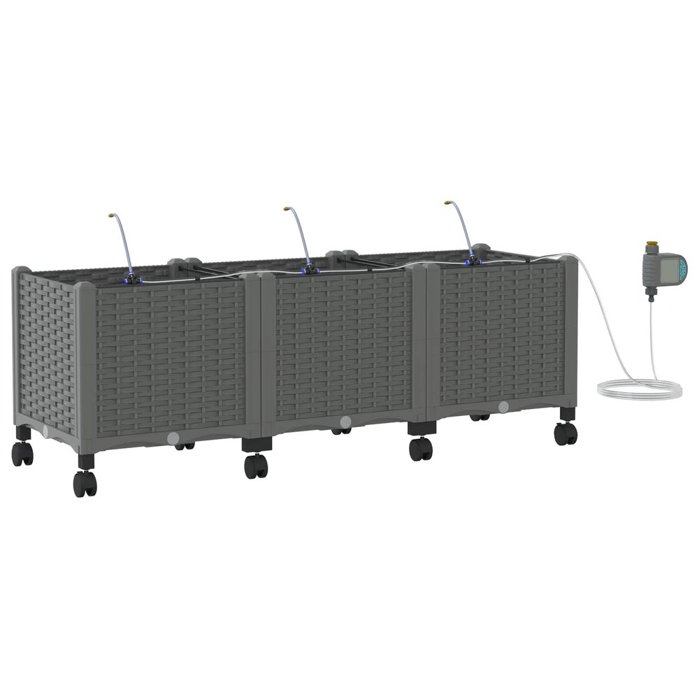 Porte-plante de jardin avec irrigation et roues 3 pc gris clair