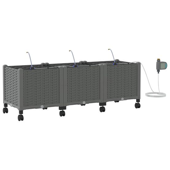 Porte-plante de jardin avec irrigation et roues 3 pc gris clair