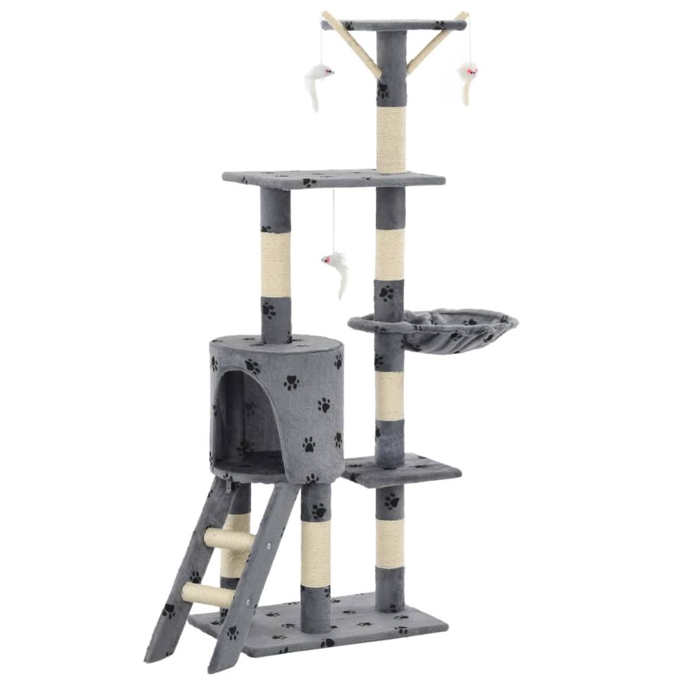 Arbre à chat avec griffoir en sisal 138 cm gris motif de pattes