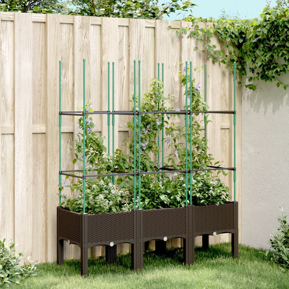 Grande jardinière avec treillis pp jardin terrasse marron 120x40cm