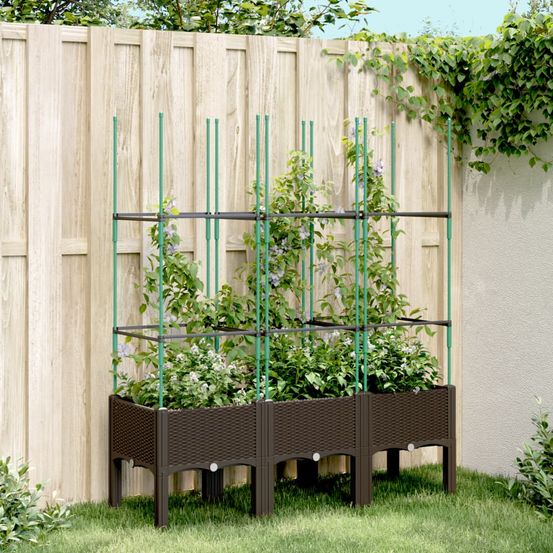 Grande jardinière avec treillis pp jardin terrasse marron 120x40cm