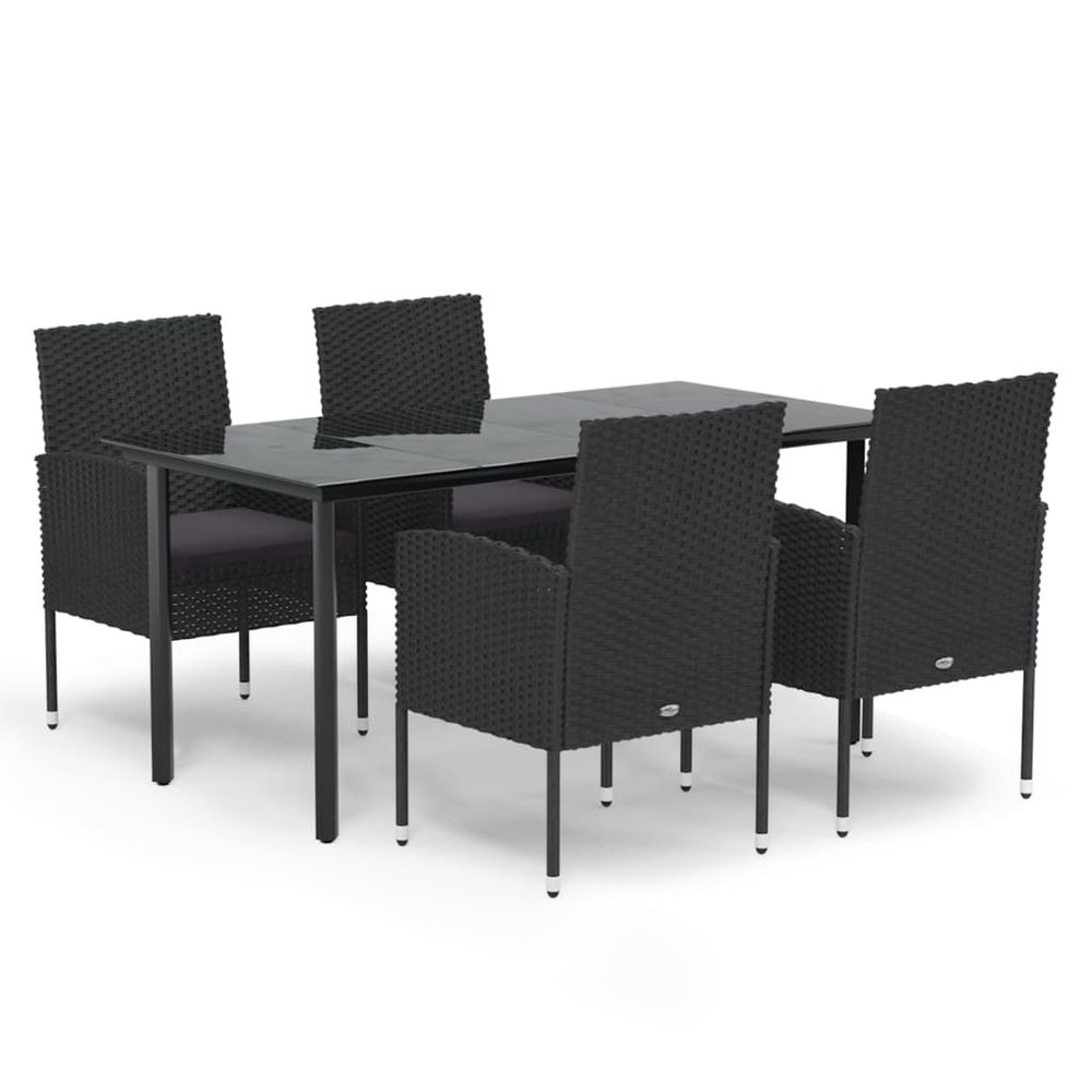 Ensemble à manger de jardin coussins 5pcs noir résine tressée