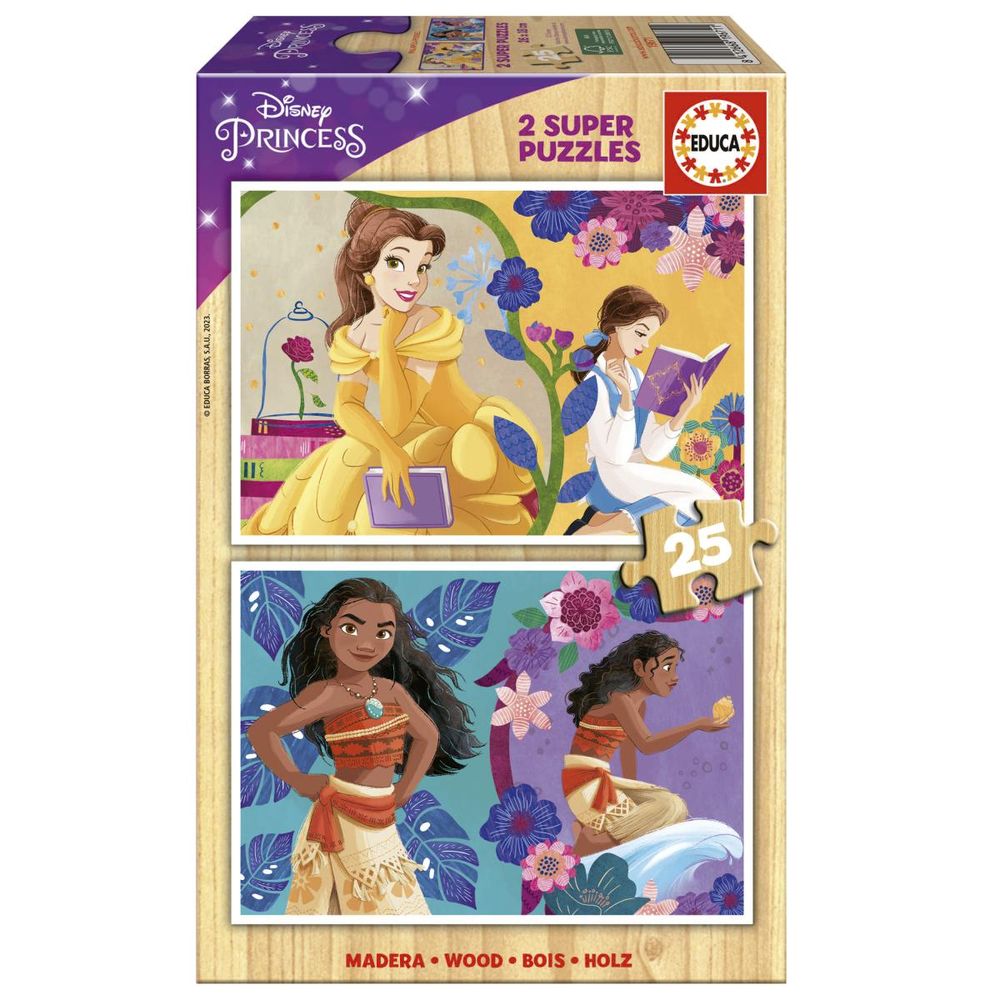 Puzzles 2 x 25 pcs princesses disney en bois