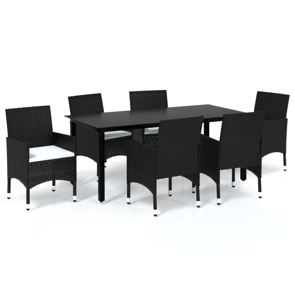 Ensemble à manger de jardin coussins 7pcs résine tressée noir
