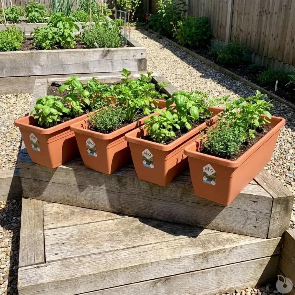 Lot de 4 balconnières elho® 50x16cm en plastique effet terre cuite