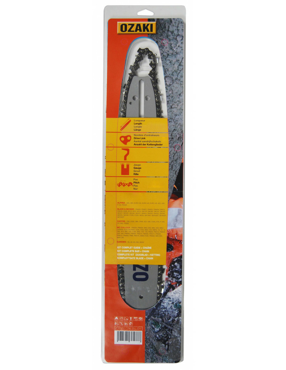 Guide ozaki 40 cm montage h + chaîne 325'' 063 (16mm) 62 entraîneurs ( e62 )