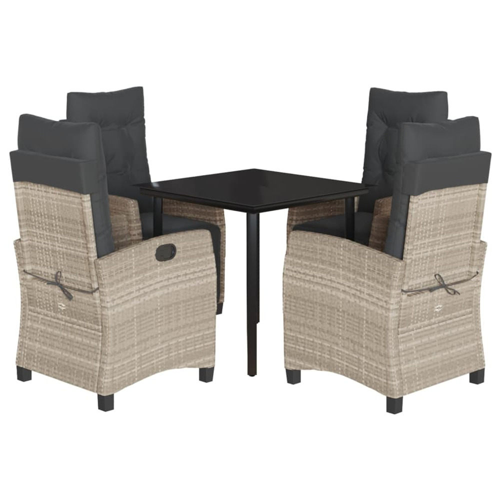 Ensemble à manger de jardin et coussins 5 pcs gris clair rotin